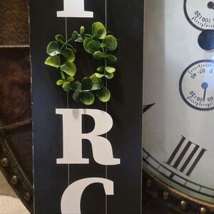 Black Vertical Sign with Green Wreath Accents. Perfect for all Seasons!